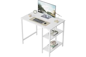 ‎CUBICUBI CubiCubi Schreibtisch, Computertisch mit 2 Ablagen auf der rechten oder linken Seite, 90 x 48 cm PC Tisch, Bürotisch fürs Büro Wohnzimmer, Stabil Stahlgestell Industrie-Design, Weiß