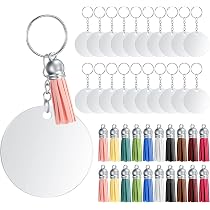 120 Pièces Kit DIY Porte-clés En Acrylique - 40 Disques Ronds Transparents + 40 Anneaux + 40 Chaînes - Pour Création Personnalisée - 3