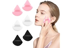 AMCBKYEA 6 Pièces Houppettes de Maquillage Triangle – Éponges Réutilisables pour Fond de Teint, Poudre & Correcteur – Doux, Lavable – Usage Sec & Humide – Idéal Visage, Contour & Yeux (Noir, Blanc, Rose)