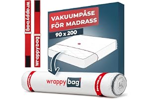 Wrappybag – Vakuumpåse för Madrass vid Flytt 90 x 200 cm – Komplett Set Vattentätt Vakuumskydd för Madrass med Clips & Kardborreband – Kompatibel med Alla Storlekar och Dammsugare