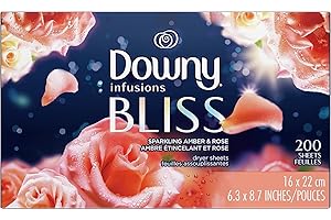 Downy Infusions - 200 fogli di essiccazione, ammorbidente per biancheria, ambra scintillante e rosa