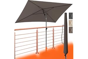 4smile Sonnenschirm Balkon 200x125 cm mit Schirmhülle, Taupe - UV50+ Sonnenschirm rechteckig knickbar höhenverstellbar, Sommer Schirm für Sonnenschutz Balkon als Ersatz für Ampelschirm