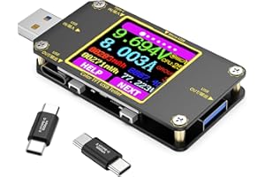 YEREADW USB Tester Messgerät USB C Strommessgerät Power Meter Digital Multimeter, Voltmeter Spannung Strom, Ladestrom Leistungskapazität Detektor Amperemeter mit Typ-C Adapter (A3)