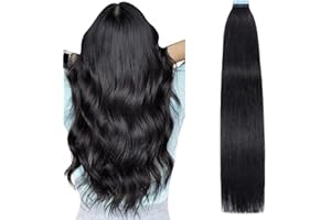 ‎AGMITY AGMITY Tape Extensions Echthaar, Tief Schwarz 60cm 20pcs 50Gram 24 Zoll Seidig Gerade Nahtlos Skin Weft Tape in Remy Haarverlängerungen(60cm #1 Tief Schwarz)