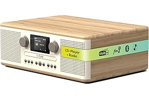 Pure Klasyczny system muzyczny C-D6 (odtwarzacz CD, DAB+/FM, Bluetooth, AUX, USB, Alarm Sleep Timer) bawełna biały/dąb