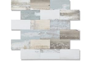 OYASIMI 10 Blatt abziehen und aufkleben Stein Backsplash, Fliesen zum Aufkleben für Backsplash-Küche, Badezimmer, Kamin (30.5 x 30.5cm, Vintage Wood Grain)