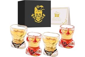 LKKCHER NOVELTY Set di 4 bicchierini da shot in vetro con motivo a teschio e muscoli, con scatola regalo con logo, base pesante da 30 ml, per shot alcolici, vodka, espresso, tequila e dessert, durevoli e