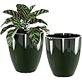 QCQHDU Plant Pots Set of 2 Pack,10 Inch Plant Pot for Indoor and Outdoor Plants with Drainage Hole,Flower Pots Modern Decorative Planter for Garden Plants (Green)
