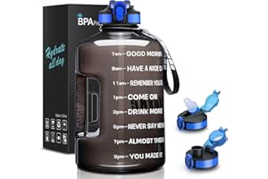 SLUXKE Botella de agua de 3.78 L con tapa con popote y chug, botella de agua deportiva motivacional con marcador de tiempo, libre de BPA, a prueba de fugas, reutilizable