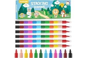 ECHOCUBE Pack of 6 Stackable Colouring Pencils Children, Rainbow Building Block Set for Boys & Girls, Pluggable Colouring Pencils, Wax Crayons for Birthday Favours & Party Gifts