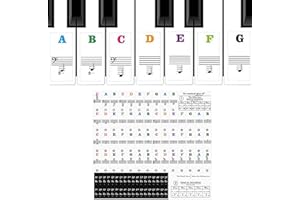 TREETRIBE 1Pcs Piano Keyboard Stickers 88/61/54/49/37 White and Black Keys,Transparent & Removable Electronic Piano Key Stickers Keyboard Note Labels Sticker for Beginners Colorful