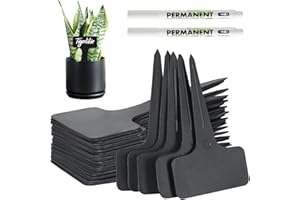 ‎VEGCOO VEGCOO 120 Stück Pflanzschilder für Draussen, 6x10cm T-Typ Wetterfest Pflanzenstecker, Kunststoff Stecketiketten Pflanzenschilder mit 2 Marker, schwarze Namensschilder für Gemüse, Obst, Blumen