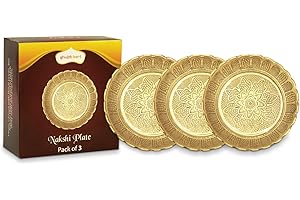 Shubhkart Solid Brass Decorative Nakshi Plate Set, Ideal for Puja, Home Decor, Diwali and Festive Gifting, Small 7 cm, Pack of 3