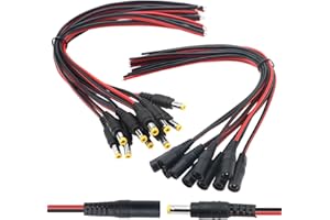 YIXISI 10 Paar 5.5 x 2.1mm DC Power Pigtail Kabel, DC Stecker und Buchse Power Pigtail Adapter, 12V 5A DC Kabelstecker, für CCTV Sicherheit Kamera