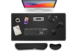 Gimars XXL Tapis de Souris 3 en 1 avec Repose Poignet Clavier Ergonomique, Tapis de Souris Gaming 800x300mm, Mémoire en Mousse Confortable, Soulagement des Douleurs pour Gamer Bureau et Maison, Noir