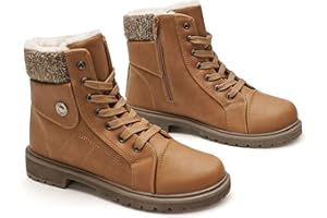 GLAMORA Botines de invierno para mujer impermeables y térmicos con forro cálido y suela antideslizante, botas cómodas con cremallera para caminar, trabajo o senderismo ligero en montaña y ciudad