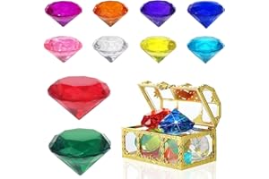 XWCHASA 10Pcs 40mm Big Size Kids Diamond Gemstones with Pirate Treasure Chest, Acrylic Diamond Gems Large Jewels, Large Pirate Treasure Hunt Toy, Children Gemstones Crystals for Diving Teaching