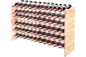 RELAX4LIFE Cantinetta Portabottiglie Vino in Legno Massello, 6 Ripiani Impilabili, Montaggio a Incastro Senza Viti, Design Vintage per 72 Bottiglie, Ideale per Cucina, Bar, Cantina