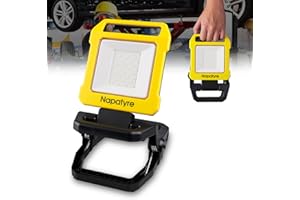 Napatyre Rechargeable Work Light with Clamp, 1000LM Super Bright LED Work Light with Power Bank Function, 360° & 120° Rotation Portable Floodlight for Jobsite Camping and Car Repairing