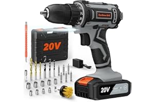 FAHEFANA Taladro Bateria 20V, Taladro Atornillador Batería 42Nm, Taladro Atornillador con Batería 2000mAh, 2 Velocidades, 25+1 Ajuste de Par, Portabrocas de 10mm, Accesorios 25Pcs, para Bricolaje y Perforación