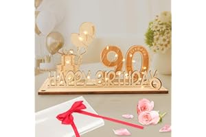 Seutgjie 90 Geburtstag Deko für Mann Frau Geldgeschenke mit LED Lichterkette Fliege und Geschenkpapier Holz Schild Gästebuch 90 Jahre Hochzeitstag Jubiläum Tischdeko