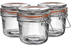 Argon Tableware 6x 350ml (0.35 Litre) Clear Glass Storage Jars with Orange Airtight Silicone Seal and Metal Clip Lids - 12.3oz Empty Kitchen Containers