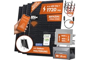 Solarway Balkonkraftwerk Komplett Steckdose, Ausgang einstellbar, JaSolar-Module, 1 x Deye Wechselrichter mit APP&WiFi, Plug&Play (Balkonhalterung, 1600W + Speicher)