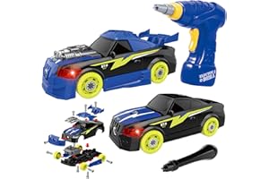 GILOBABY Kids Take Apart Toys Racing Car, 2 IN 1 Construction Tool Build Your Own Vehicle with Light & Sound, 26Pcs Preschool Toy with Electric Drill, 3D Auto for Girls Boys, Toys for Gift Age 3-6