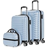 NUMADA Hard Case Set; Cabin Suitcase 53cm, Medium Suitcase 63cm and Toiletry Bag - Durable, Lightweight and Safe, Blue, 3 Pie