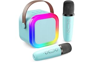 Fede Karaoke 2 Micrófonos para Niños, Mini Karaoke Infantil Micrófonos Inalámbricos Altavoz Bluetooth Portátil con Efectos de Cambio de Voz y Luces LED, Mejores Juguetes Regalos para Niñas y Niños