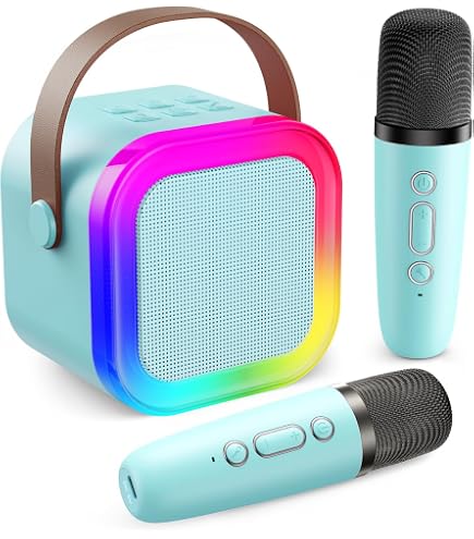 Karaoke Infantil Diealles Shine Portátil Con 2 Micrófonos Inalámbricos, Luces LED Y Efectos De Voz (bebé, Monstruo, Masculino, Femenino), Ideal Para Niños De 3 A 15 Años, Color Azul