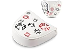 TLIDFGEO Mallet Putter Headcover,Golf Putter Head Covers，With Red White Circle Embroidery Premium Magnetic Closure Half Round For Golf Headcover Magnetic Club Applies For Ping Odyssey Putter Covers(white）