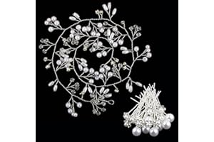 BETESSIN Fascia Nuziale per Capelli Sposa 50 cm Fiori Perle + 20pz Forcine per Capelli Sposa Fiori Perle Cristalli Accessori per Decorazione Capelli Sposa Matrimonio Nozze Anniversario Festa Argento