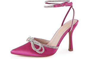 Bow Heels,Damen Stiletto High Heels Strass Knöchelriemen Absatz Sandalen für Party Hochzeit Braun Schleifen Heeled Pumps