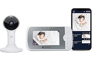 Motorola Nursery Babyphone VM64 - Moniteur vidéo pour bébé WiFi 4.3 avec caméra - Application pour smartphone, Support magnétique, Audio 2 positions, Zoom numérique, Liaisons nocturnes, Nuit
