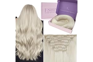 ‎FSHINE Fshine Clip in Extensions Echthaar 55cm Weißblond Haar Extension Echthaar Clip Doppelt Tressen 120g Haarverlängerung Echthaar Clip Haarextension Echthaar Clip 7 Stücke in der Farbe 1000