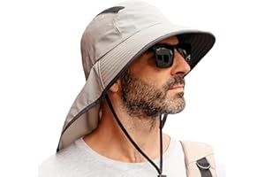 TOP-EX M/L/XL/XXL Unisex Mens Sun Hat with Neck Flap Sunglass Lock UPF 50 Wide Brim Outdoor Fishing Hats Waterproof & Packable