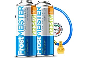 FrostMEISTER 2-i-1 – påfyllningsset för bilens luftkonditionering (2 x 400 ml burk + slang med manometer och adapter) – för R