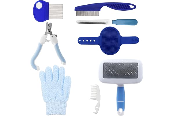 QGGTQG Kit toilettage lapin - 8 pièces Tondeuse Coupe-ongles Lime Massage Gant bain Peigne puces chat chiot