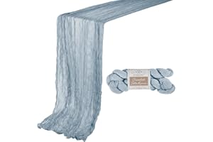 BOUBONI 10ft Dusty Blue Cheesecloth Table Runner, Boho Gauze, 35x120 Inch, Wedding Decor, Special Events