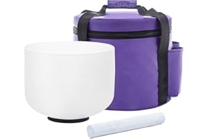 KVKA 432Hz 10 inch Crystal Singing Bowl 25cm Frosted Quartz White Sound Healing Bowl with Carry Bag for Yoga Meditation (D - Navel Chakra)