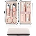 Nail Clipper Manicure Set, 7 In 1 Stainless Steel Professional Pedicure Kit Nail Scissors Grooming Kit with Black PU Leather Case for Travel & Home Use (Pink Leather)
