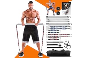 DASKING Appareil de fitness portable pour la maison avec 8 bandes de résistance empilables incassables, ensemble de barres de gymnastique pour la maison - Barre amovible 227 kg 2 en 1 avec rubans, appareil d'entraînement complet du corps.