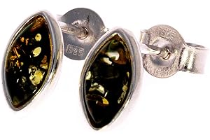 SILVERAMBER JEWELLERY UK Bałtycki zielony bursztyn srebro wysokiej próby małe sztyfty wiszące owalne kolczyki
