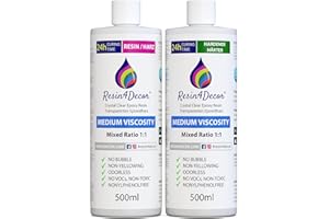 Resina Epoxi RESIN4DECOR 1:1 No es amarillento No es tóxico para manualidades Artesanía Fabricación de Joyas Moldes y Proyectos DIY Acabado de Alto Brillo de curado de 24 horas Inodoro 1000ml