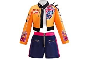 Kolegrial Bambina Rumi Costume Cosplay Demone Cacciatore Rumi Stampato Anime Uniforme Capispalla e Top Pantaloni Set 3 pezzi per Carnevale Halloween Festa Compleanno Mascherata Costume, 4-12 anni