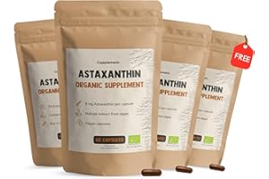 Cupplement 240 sachets Astaxanthine 60 Capsules Bio 3+1 sachet gratuit - 8 mg Par Capsule - Extrait de 5% - Comprimés, 12 mg, 6 mg, 4 mg, Livre ou Poudre - Astaxanthine - Astaxantine - Plancton