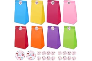 Party Bags,Sumwitum 20PCS Gift bags for kids party(130X 80 X 240mm),8 Colors Flat Bottom Kraft Paper Bag with 24 (thank you) Stickers Suitable for Christmas Halloween Birthday Wedding Party(Rainbow)