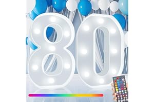 ROMULI Color Changing Light Up Numbers, 34 Colors Led Marquee Number Lights Sign for 80th Birthday Party Wedding Anniversary Backdrop Decor Battery Operated Number (80)