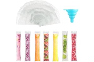 BENIFILE Ice Popsicle Molds Bags with Foldable Funnel, Food Grade PE Ice Pop Mold with Zip Seals, BPA Free Freezer Tubes Freezer Bags for Kids and Adults DIY Juice & Fruit Smoothies (100Pcs - 28cm X 5.5cm)